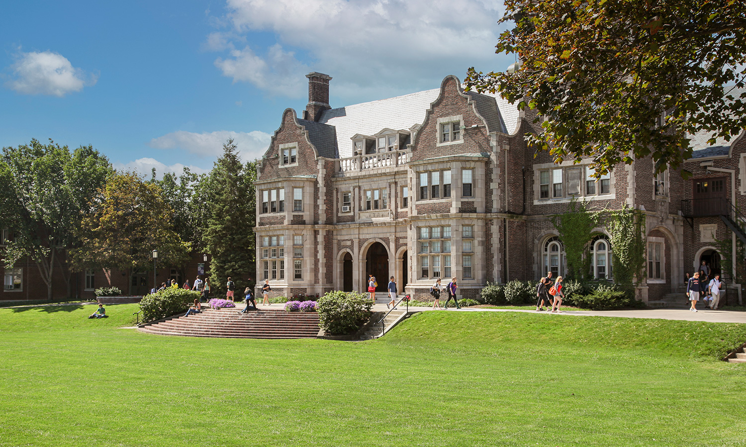 Students walk along the Quad