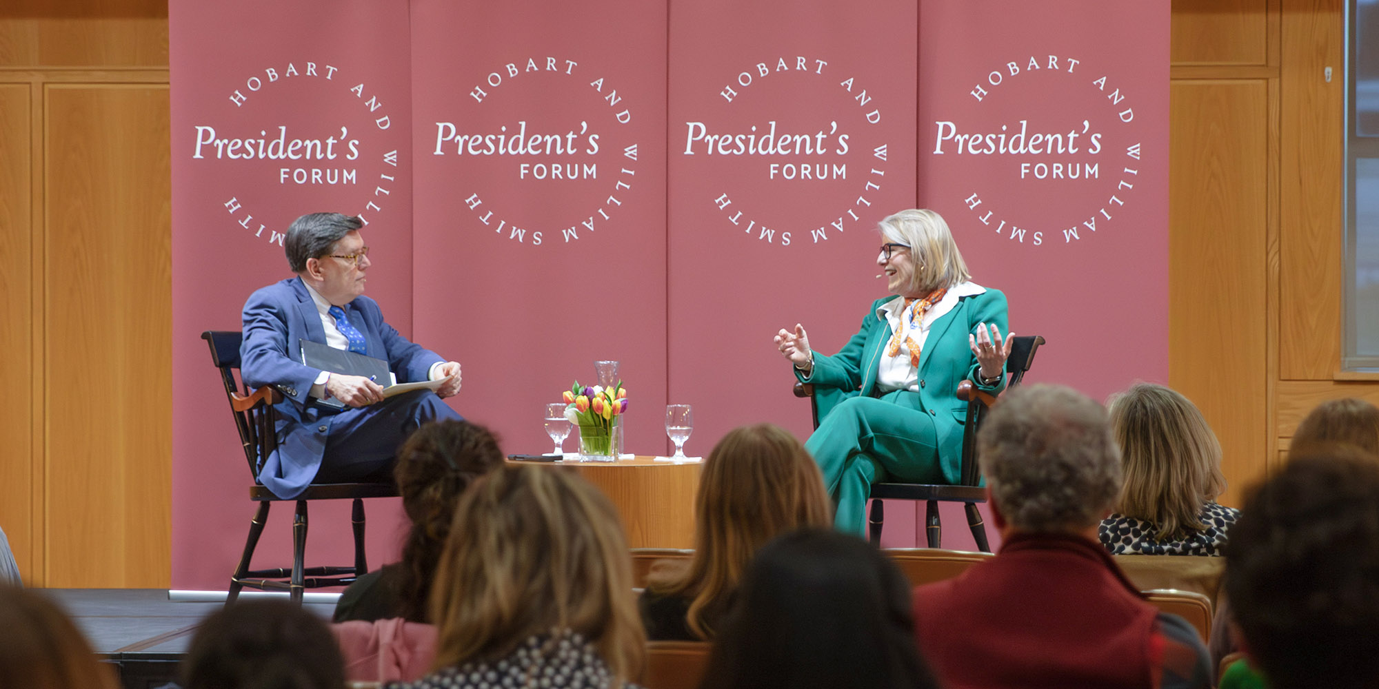 President Mark D. Gearan and New England Aquarium President and CEO Vikki Spruill P’12 discuss the state of the oceans at the President’s Forum. 