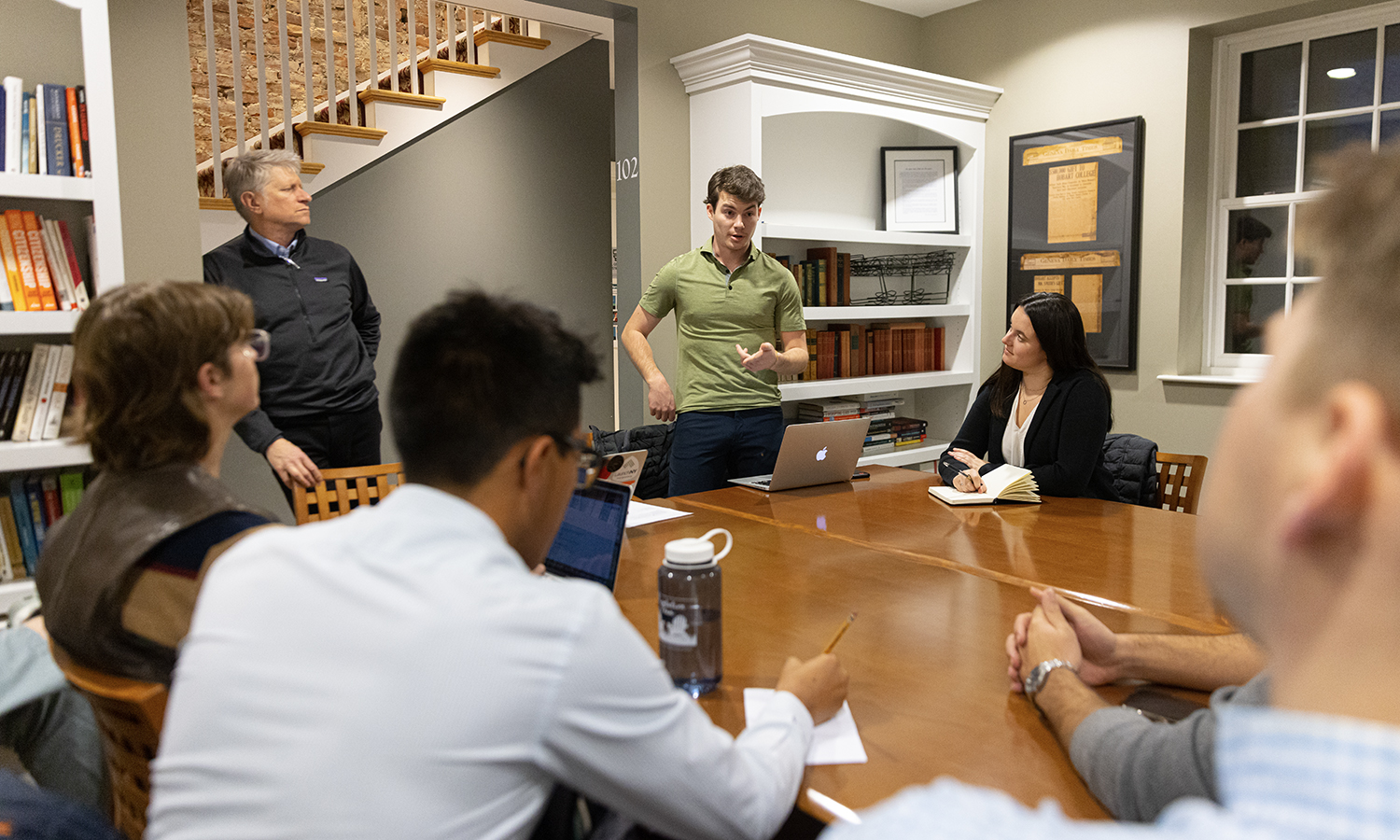 pitch finalists meet in a classroom