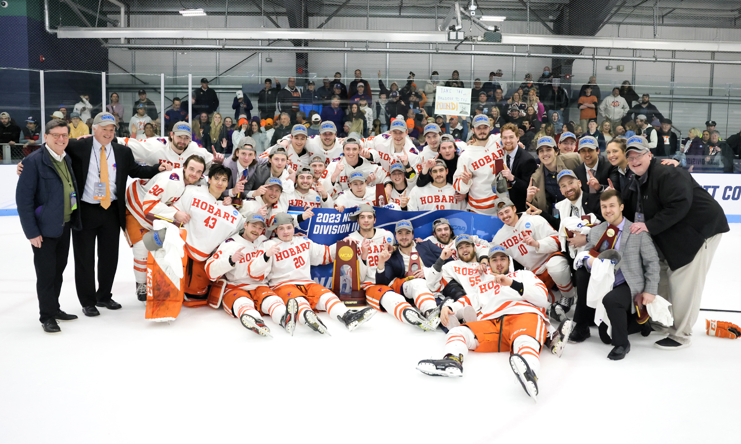 hobart hockey team gathered on ice