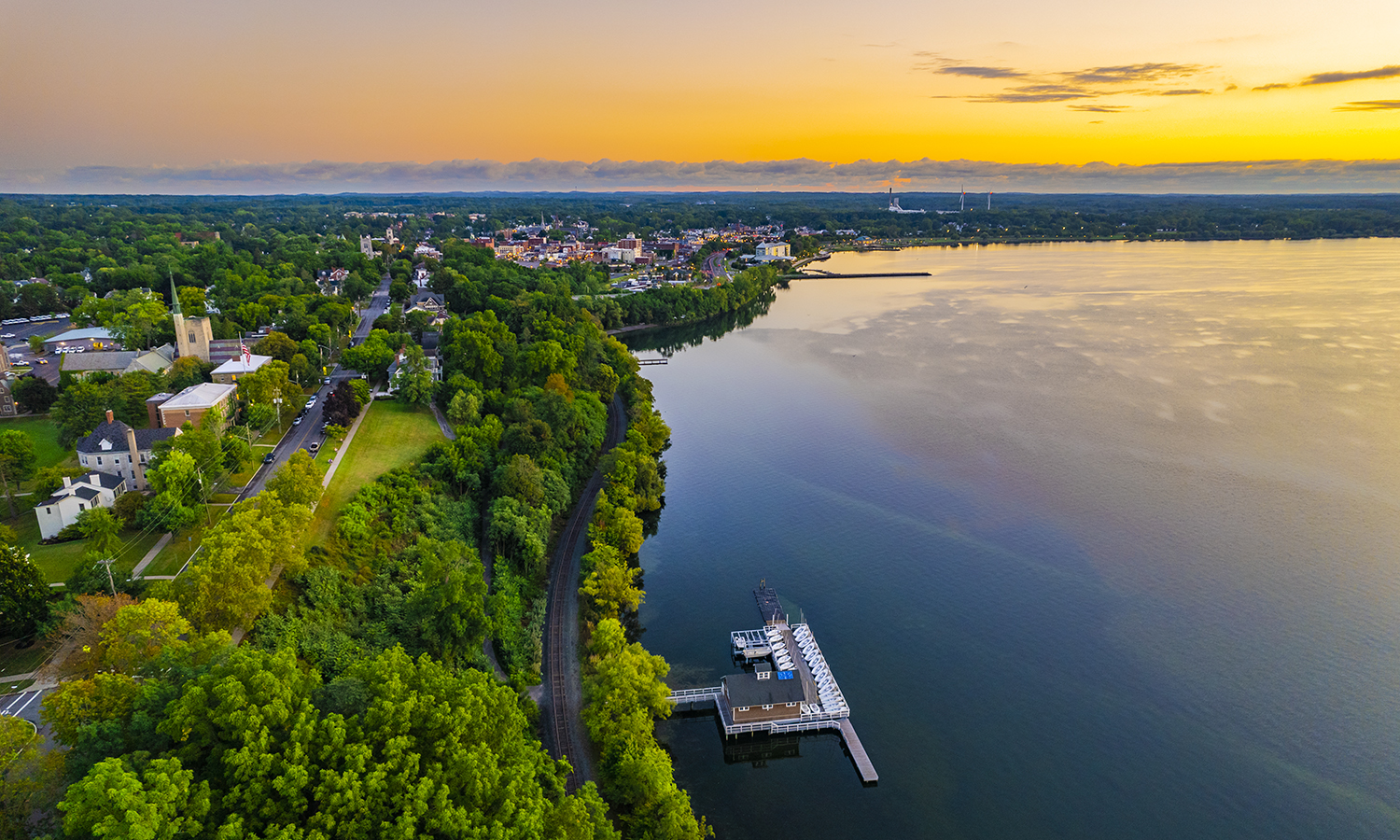 A morning view of campus and the City of Geneva