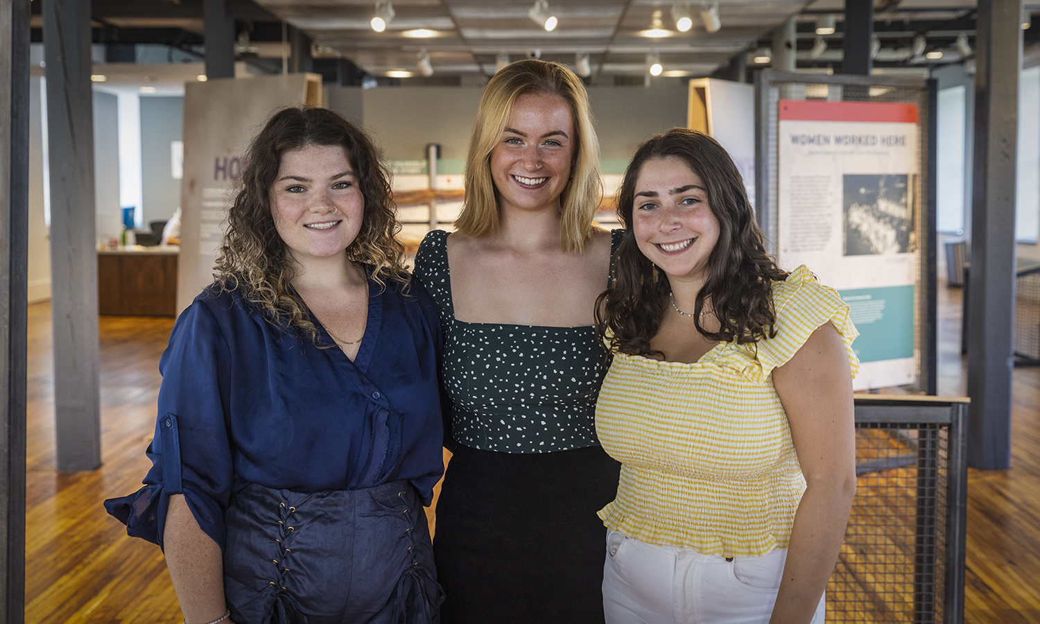 Hollie Harnas ‘23, Lauren Earley '23 and Emily Kahn ‘23 work this summer at the National Women's Hall of Fame in Seneca Falls, N.Y.