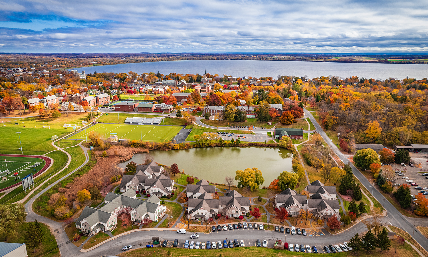 Fall foliage colors the campus.