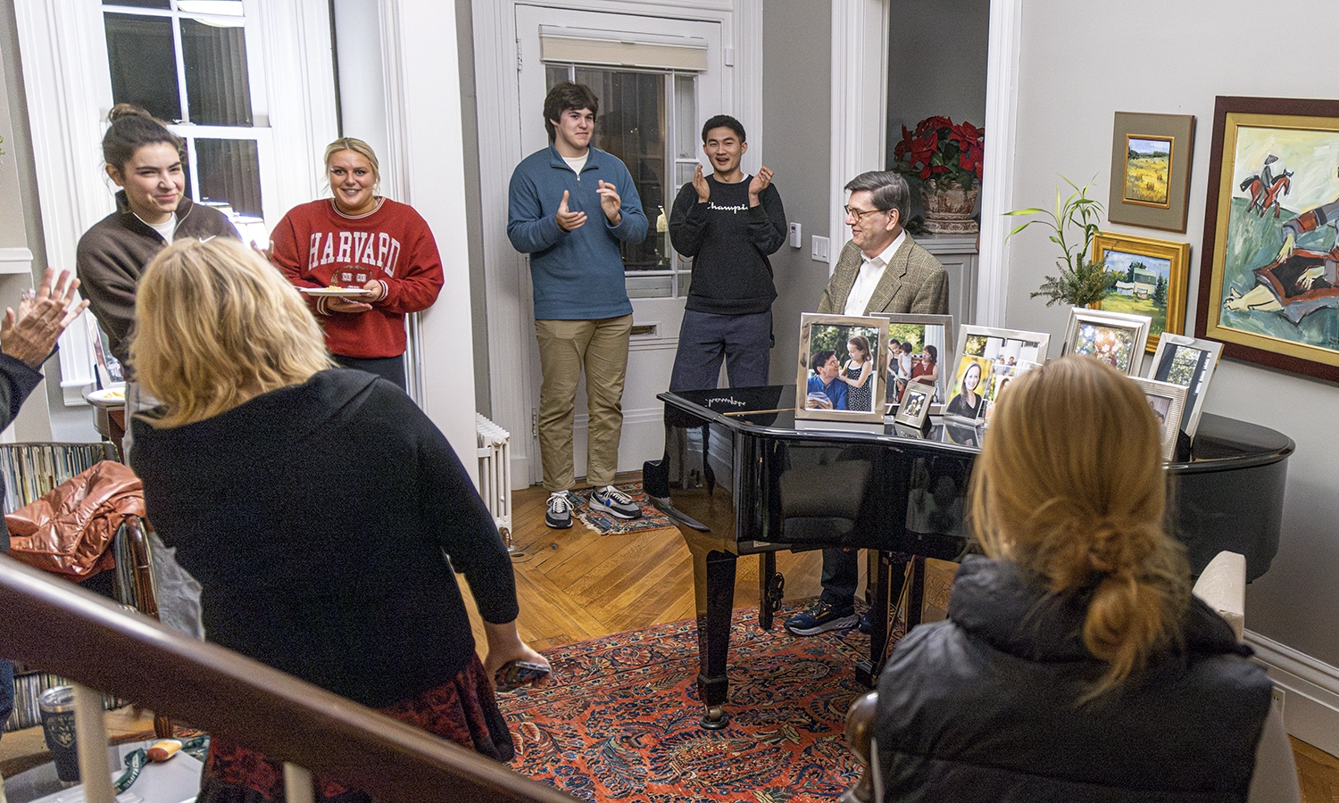 Students enjoy the last Open House of the semester, hosted by President Mark D. Gearan and Mary Herlihy Gearan.