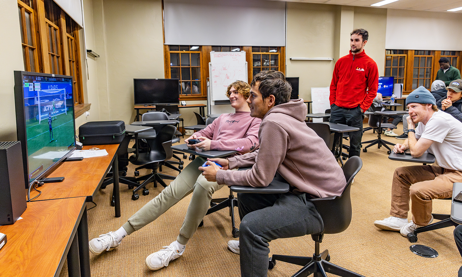 In Coxe Hall, students take part in the EA FC 24 tournament hosted by the Gaming Club.