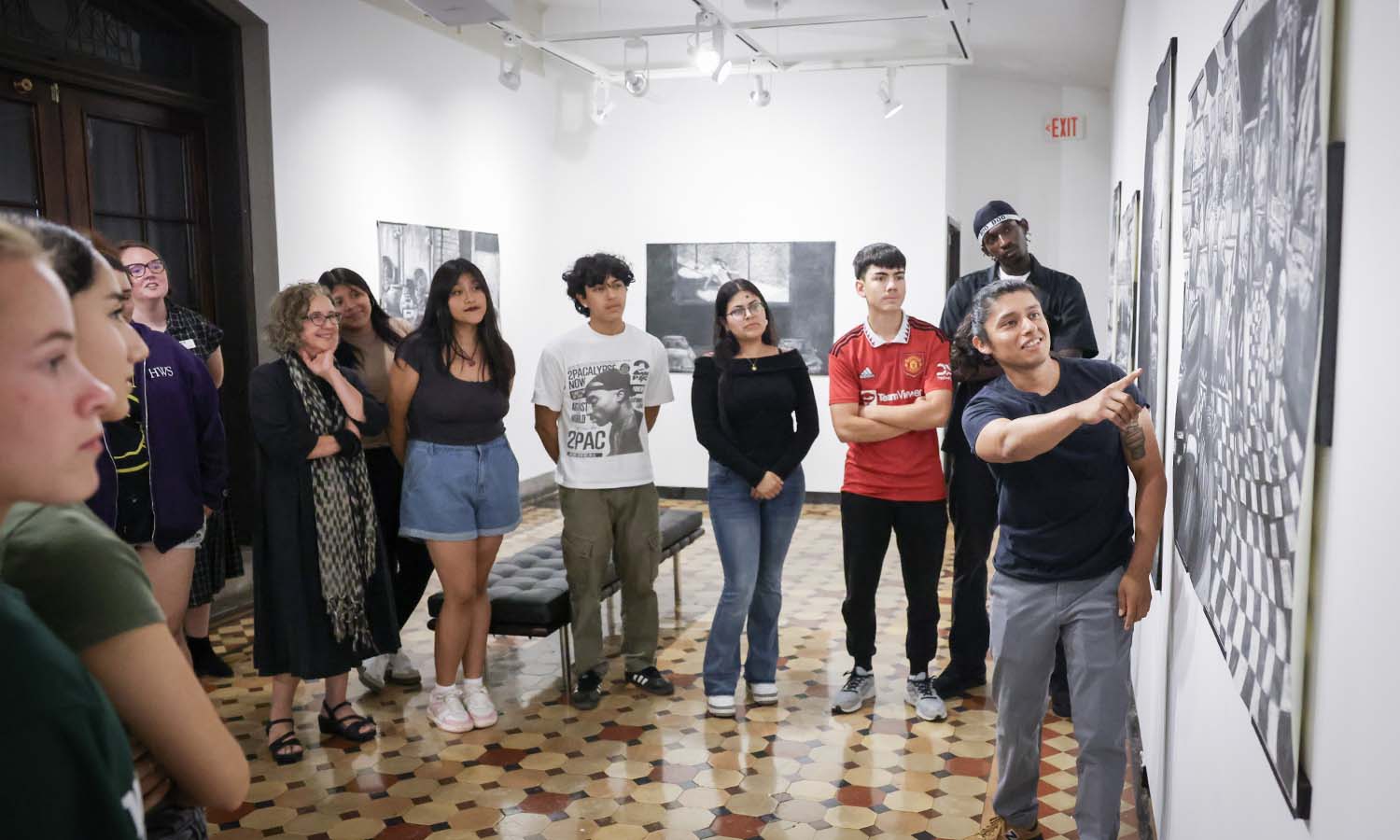 In the Davis Gallery, artist Lucas Barraza speaks about his artwork. 