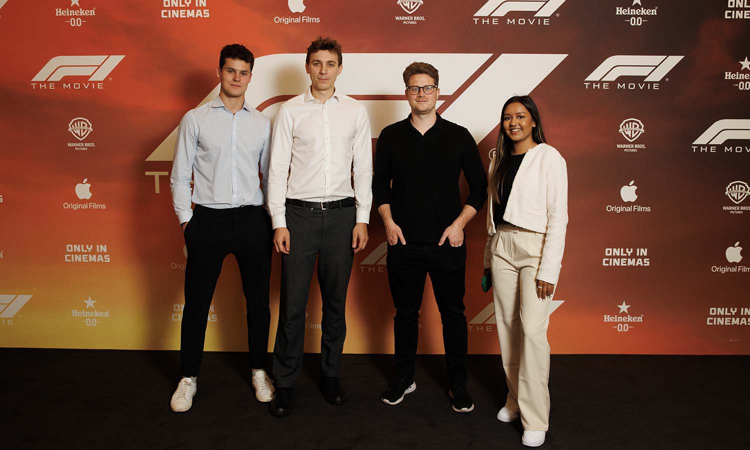 Callum Letters ’27 (left) poses at the premiere of F1: The Movie while interning with Formula 1 in London this summer. 