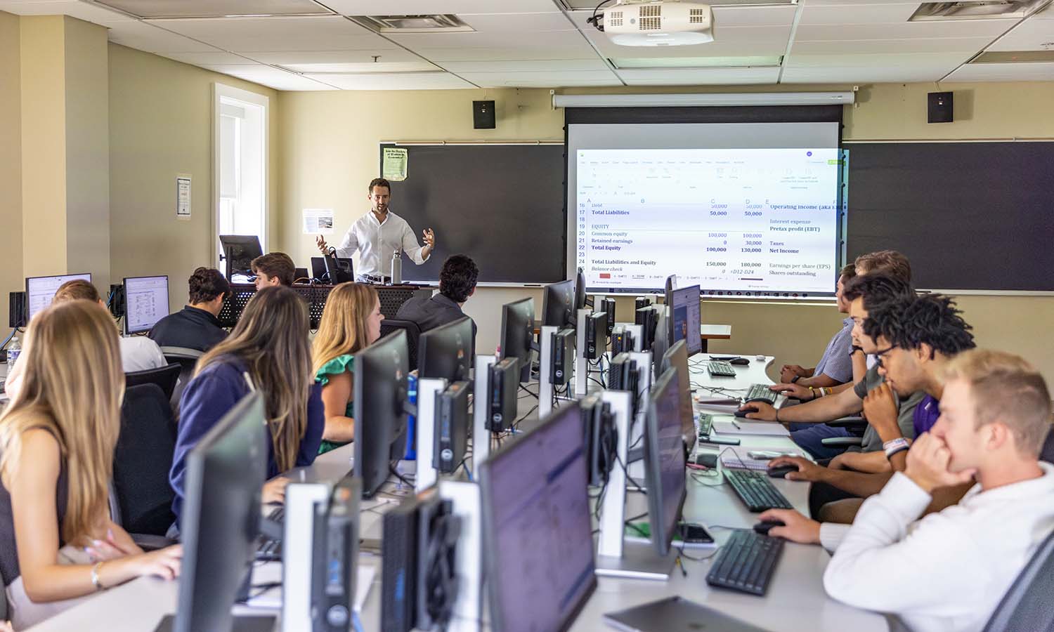 Students participate in a two-day intensive Finance Bootcamp, hosted by Wall Street Prep and funded by Alex Nugent ’15 and Ryan Adler ’09, to help prepare students for the job application process. 