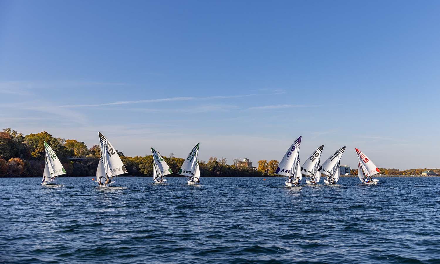 The HWS sailing team practices on Seneca Lake. 