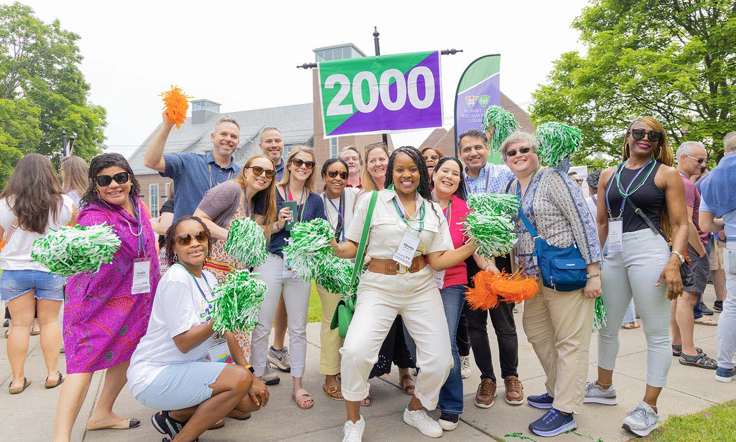  This week, we celebrate Reunion 2025 that brought back hundreds of alumni and their families to campus. Here, the Class of 2000 poses for a photo before the start of the traditional Pulteney Street Parade.