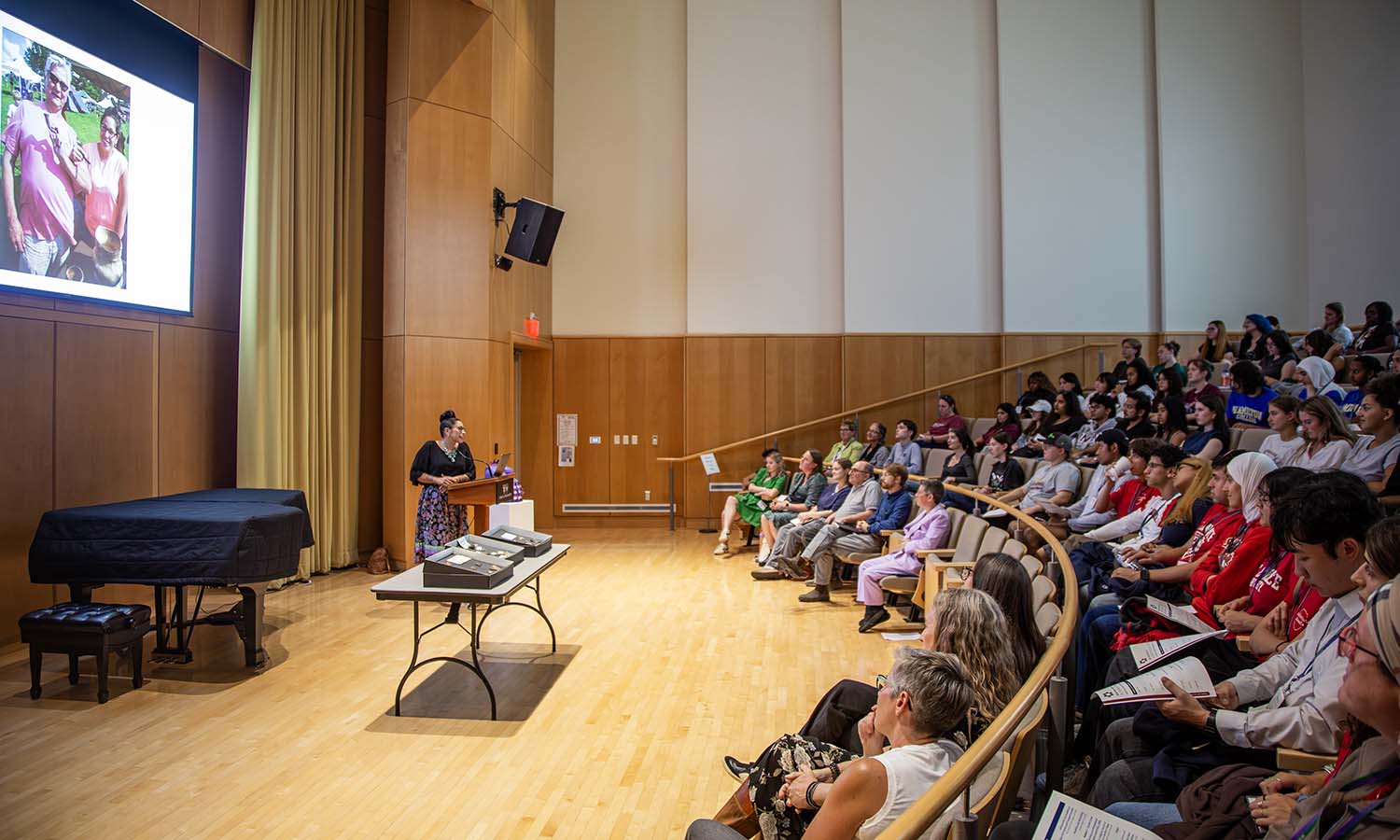 At the the NY6 International Student Summit in Froelich Hall, artist Natasha Smoke Santiago speaks about being influenced by her Haudenosaunee heritage and using clay to create traditional Mohawk pottery, pipes and sculpture.  