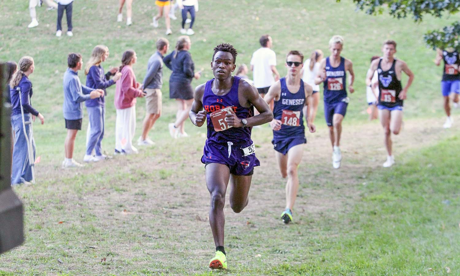 Duncan Kipkoech ’28 was in midseason form at the season-opening Rodenbeck Invitational. He led the Statesmen cross country team to the finish line, placing ninth on the 6-kilometer course. 