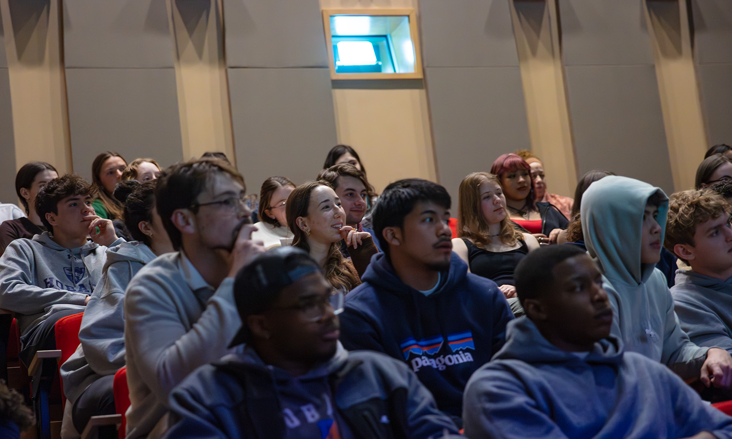 Students attend the Senior Short Film Festival, where Media and Society Senior Capstone students presented their selection of short films spanning a range of genres, including romance, drama, sci-fi and musical. 