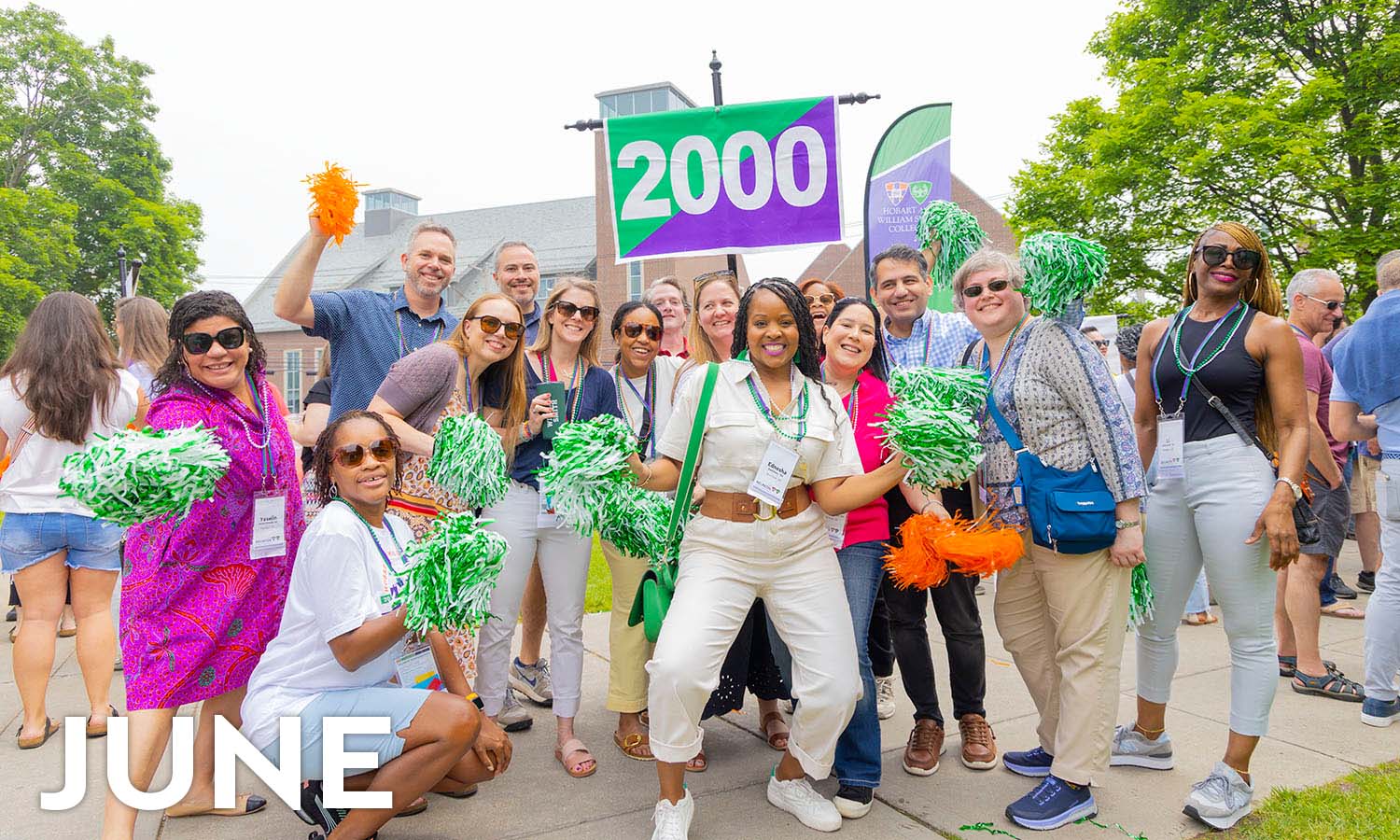 Reunion 2025 brought back hundreds of alumni and their families to campus in June. Here, the Class of 2000 poses for a photo before the start of the traditional Pulteney Street Parade. 