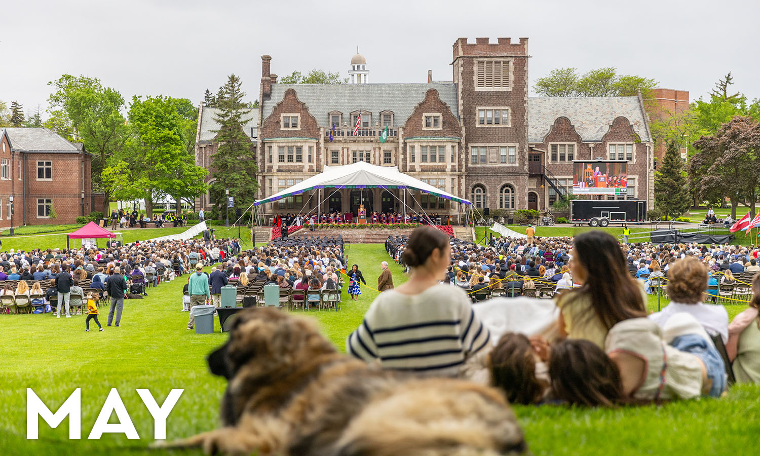May was all about our graduates. Here, family and friends watch the Commencement ceremony from the hill on the Quad. 