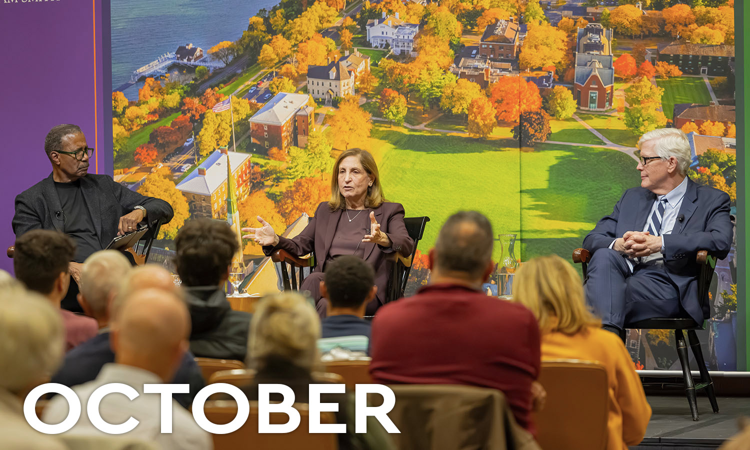 October brought distinguished guests - conservative commentator Hugh Hewitt and liberal columnist Ruth Marcus - to the Stern Family Forum. Their conversation was moderated by HWS Trustee Bill Whitaker ’73, L.H.D.’97, an award-winning CBS News correspondent with “60 Minutes.” 