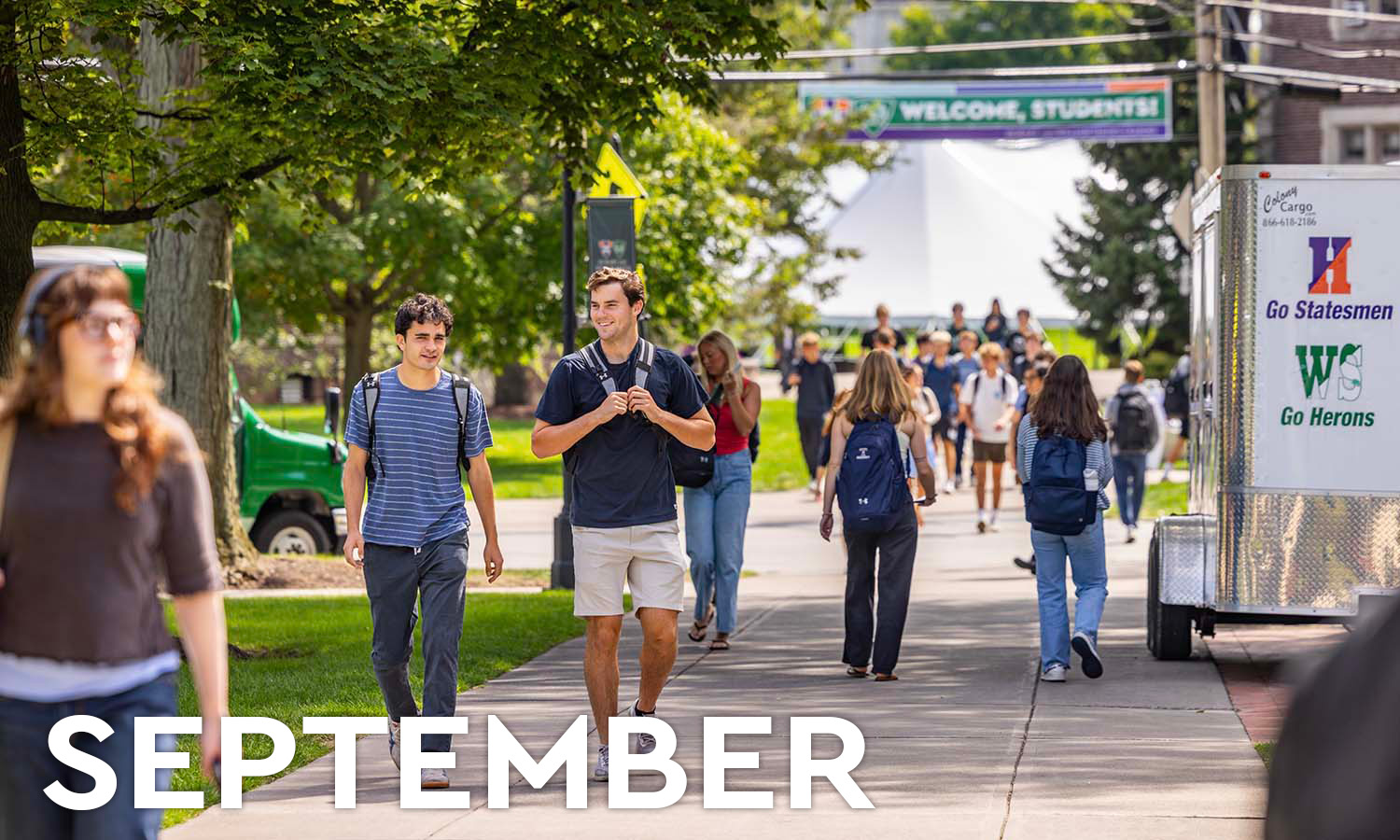 On the first day of classes, Will Redman ’27 and Brian Sheehan ’26 walk to the Scandling Campus Center for lunch. 