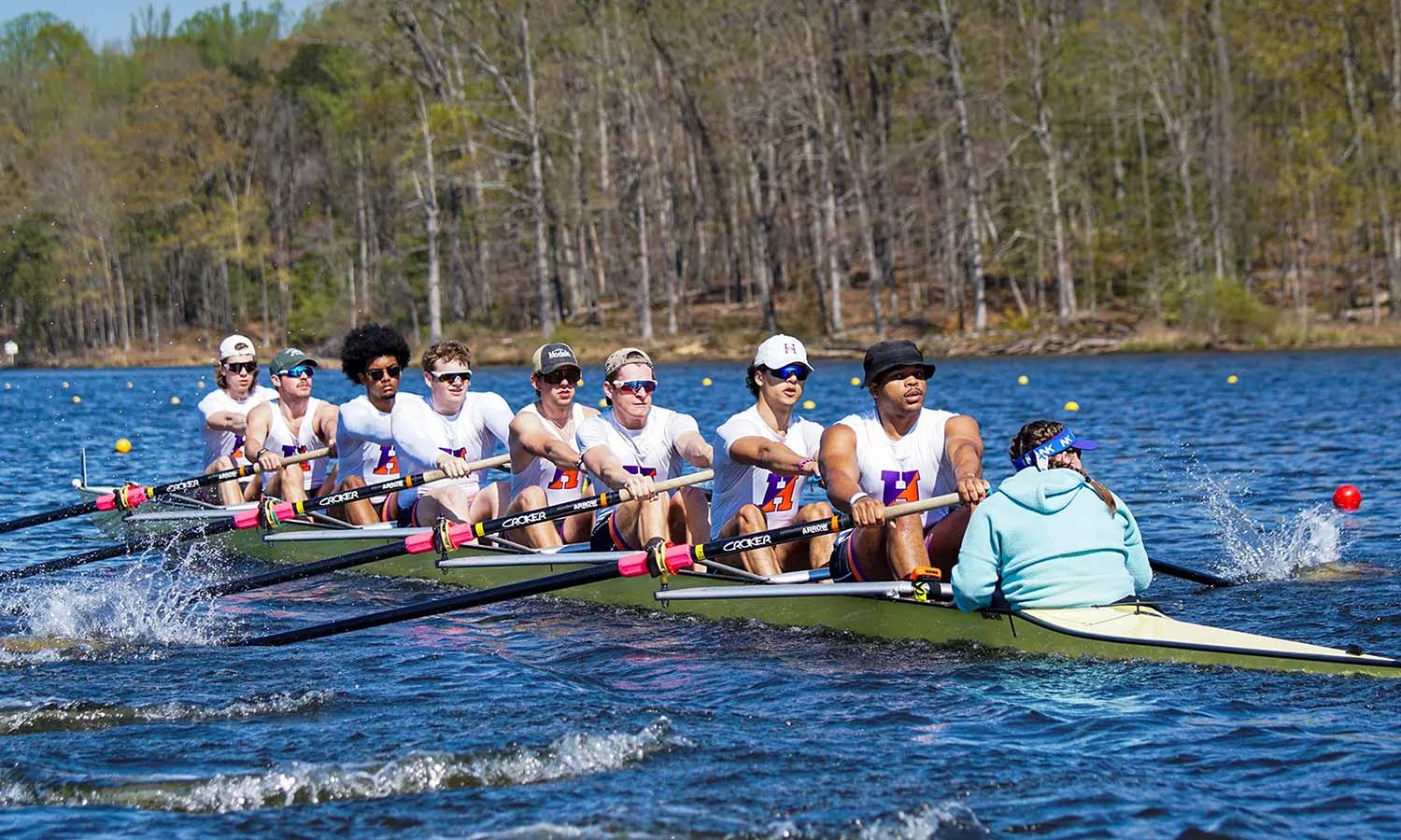 Hobart rowing’s third varsity eight finishes first in their race at the Occoquan Invitational. 