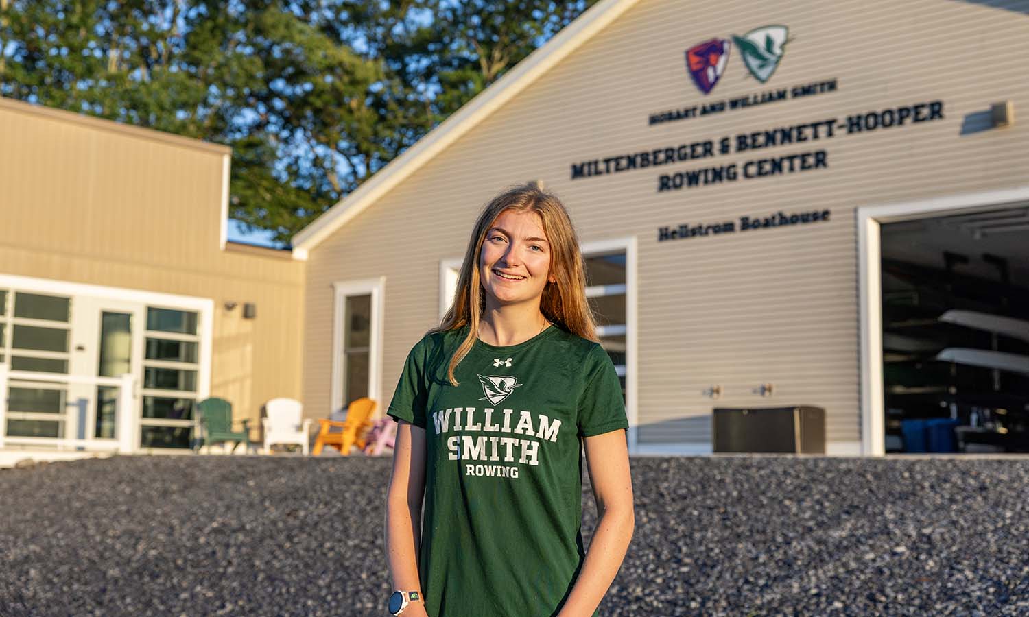 Lily Keefe’s ’27 favorite location is the Miltenberger & Bennett-Hooper Rowing Center, where she starts and ends each day as a member of the William Smith rowing team. 