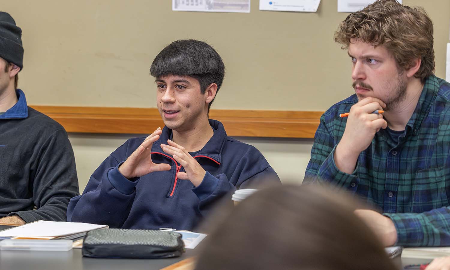Nico Diaz-Aguilar ’26 participates in a class discussion during “Global Technology and Society” with Professor of History Lisa Yoshikawa. 
