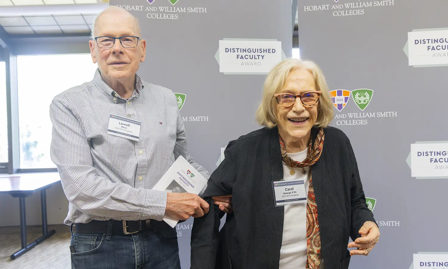 Professor Emeritus of Asian Languages and Cultures Lowell Bloss and Professor of History Carol George P '01 are honored with the 2026 Distinguished Faculty Award for teaching, mentorship and scholarship.    
