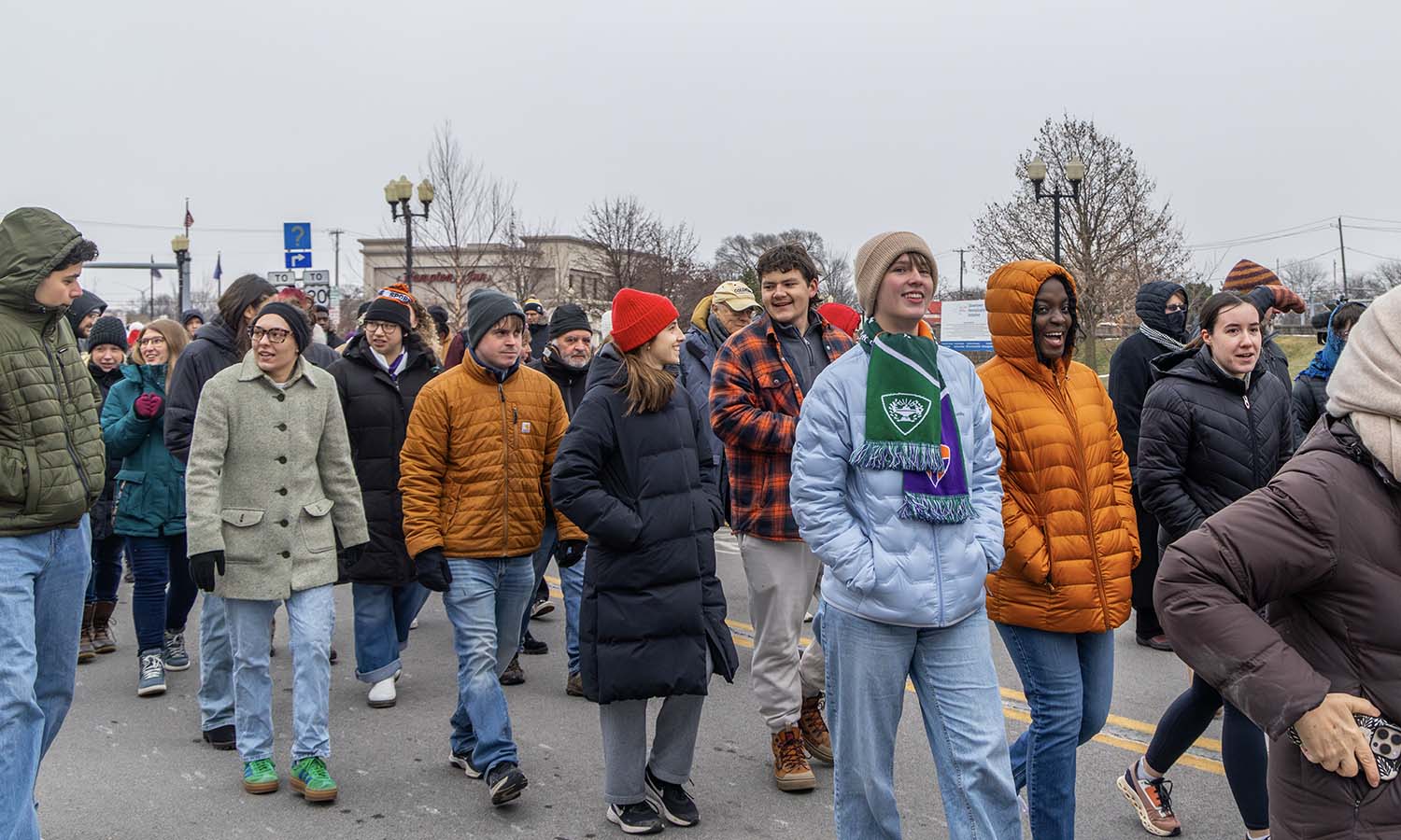 Students, faculty and staff process down Exchange Street with the Geneva community as part of Monday’s memorial march in honor of Rev. Dr. Martin Luther King Jr. HWS hosted this year’s memorial service and reception on campus. 