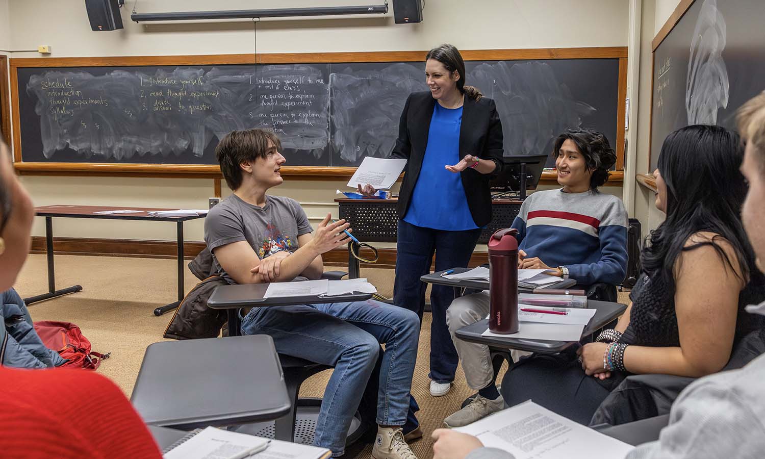 Associate Professor of Philosophy Lisa Leininger leads a group discussion during “Ideas of Self.” 