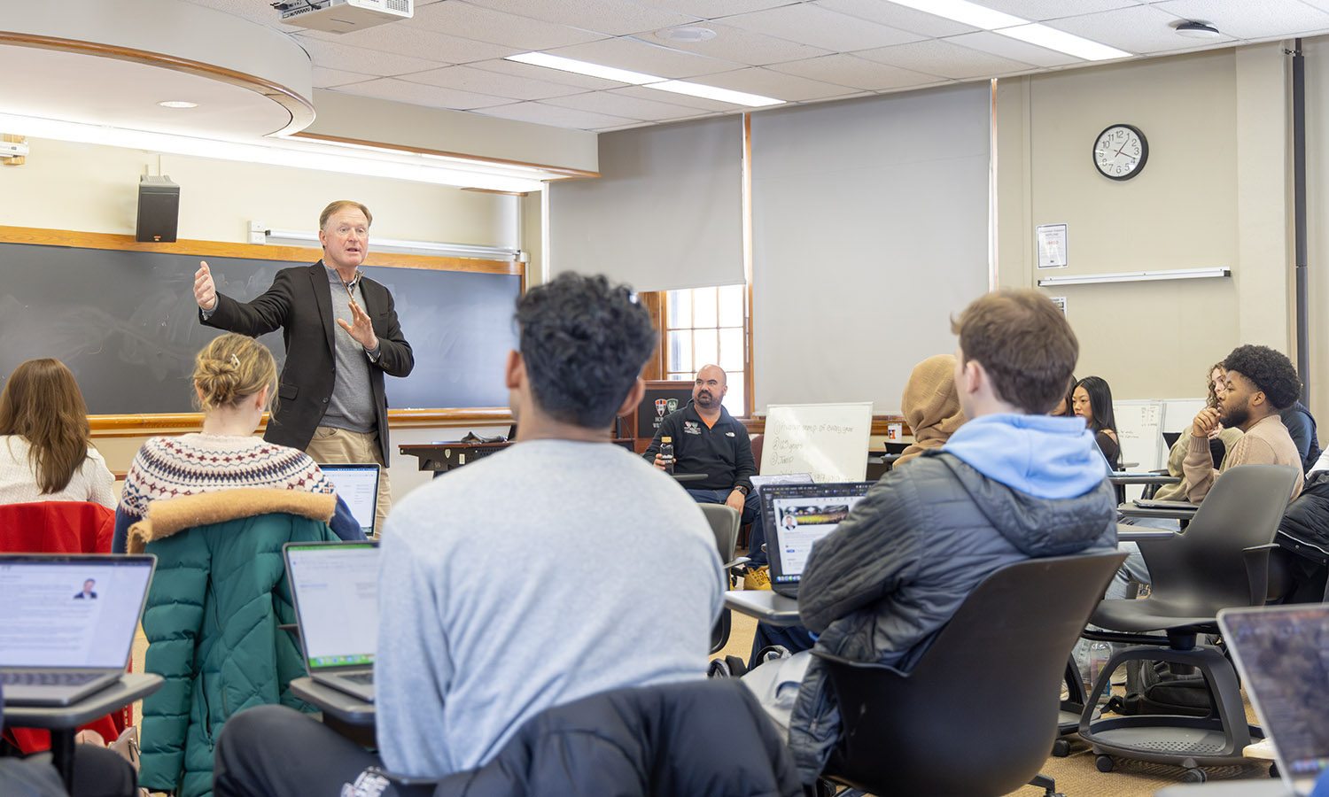 Founder and managing partner at Charcoal Advisors Penry Price '91 discusses his career with students in Associate Professor of Business Management and Entrepreneurship Craig Talmage's "Organizational Management" course. 