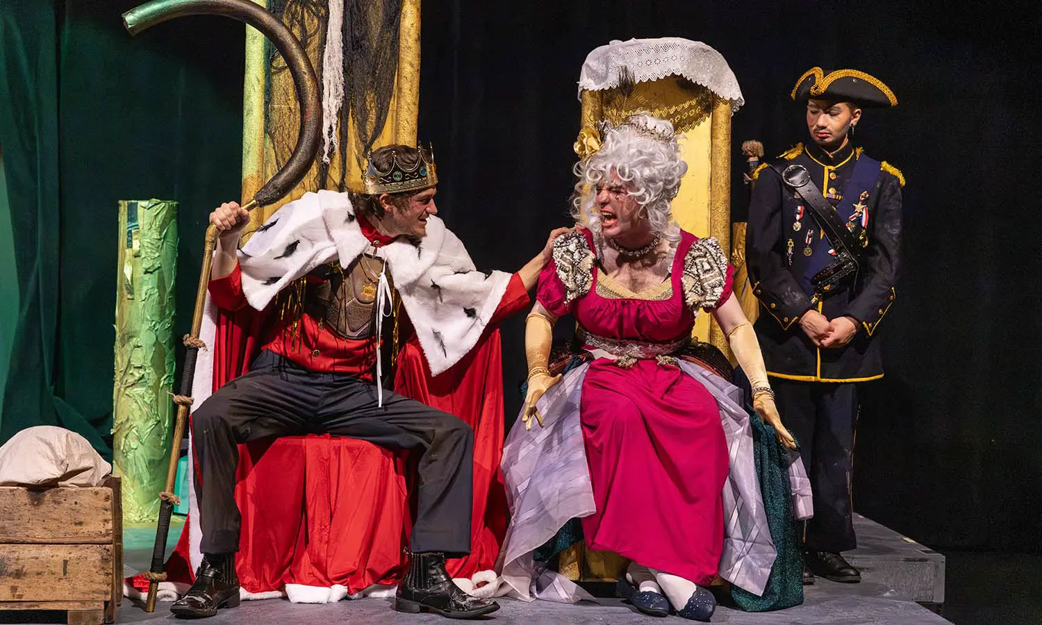 Directed by Professor of Theatre H. May, students rehearse for this weekend’s production of “Ubu the King,” featuring a new translation by Associate Director for Student Enrichment Ingrid Keenan. 