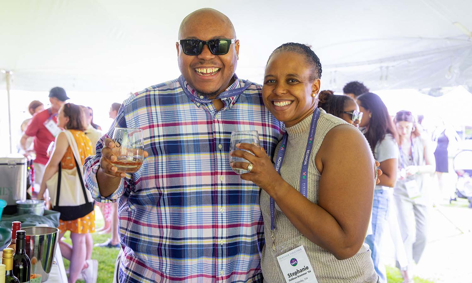 Dereck Norville-Bowie ’06 and Stephanie Goldson-Bremmer ’06 pose for a photo at the Taste of Finger Lakes and Family Festival. 