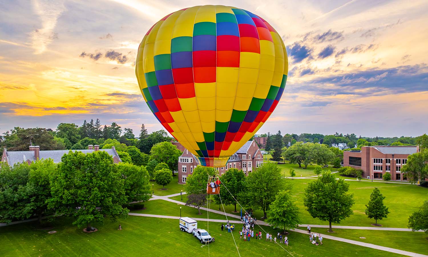 Campus visitors enjoy hot air balloon rides as part of Reunion's Friday night activities. 