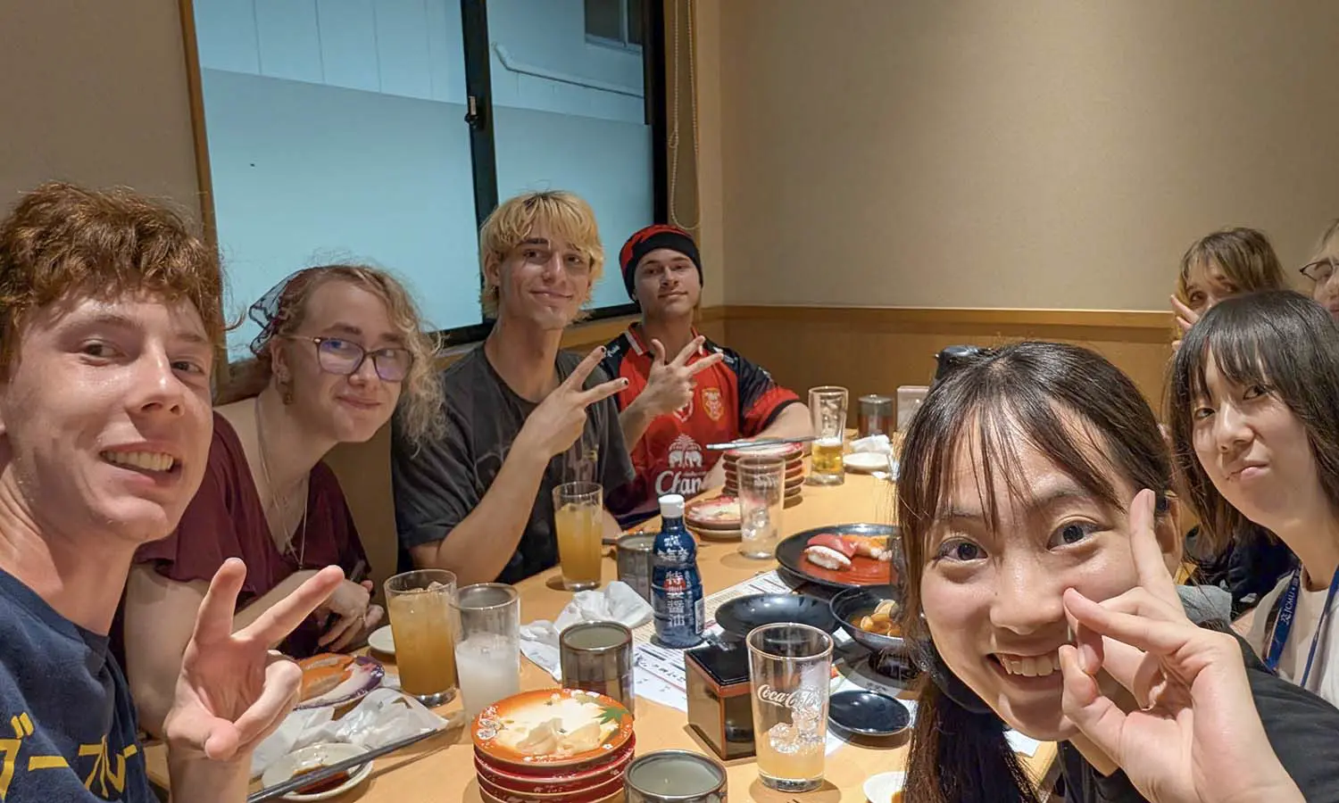 Yu Jie (Mary) Wang ’28 and her classmates from The Japan Center for Michigan Universities enjoy a meal. Wang is studying abroad this semester in Hikone, Japan where she studies Japanese language, history, politics and culture. 