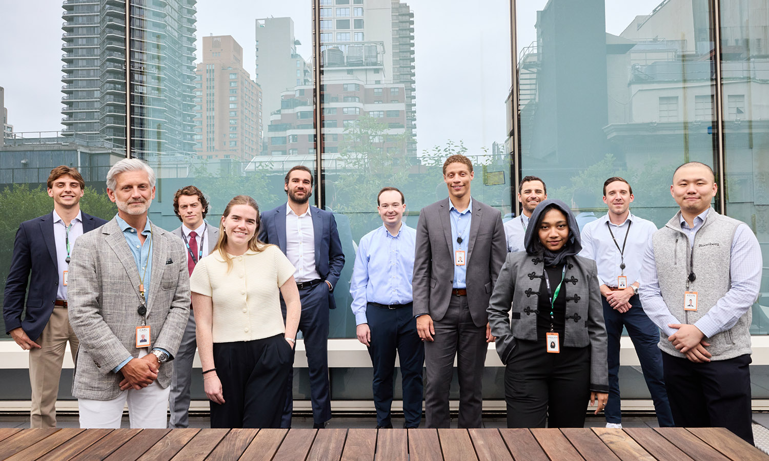 Analytics & Sales Interns at Bloomberg Tru Styles ’27 and Conor Lally ’27 gather with HWS alumni who work at the company, including Patrick Healy ’25, Carl Fischer ’96, Kelsie Worth ’22, Joseph Gibbons Jr. ’14, Matthew Fox ’19, Nicholas Henkin ’12 and Kevin Lin ’20.