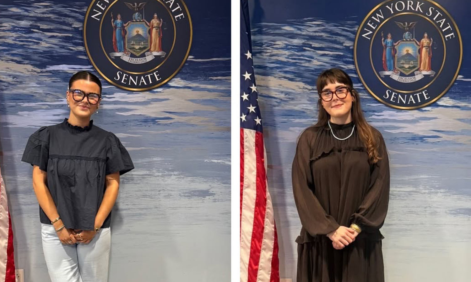 Abbie Gregory ’27 and Morgan Wagner ’27 interned with NY State Senator and HWS Trustee Jeremy Cooney ’04. 