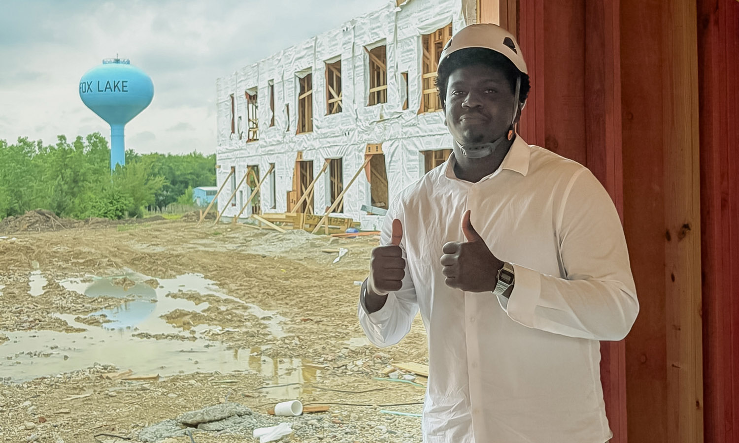 Duke Charles ’27 visits the site of a new 148-unit apartment development during his summer internship with Gateway Investment Partners LLC in the Chicago area.  