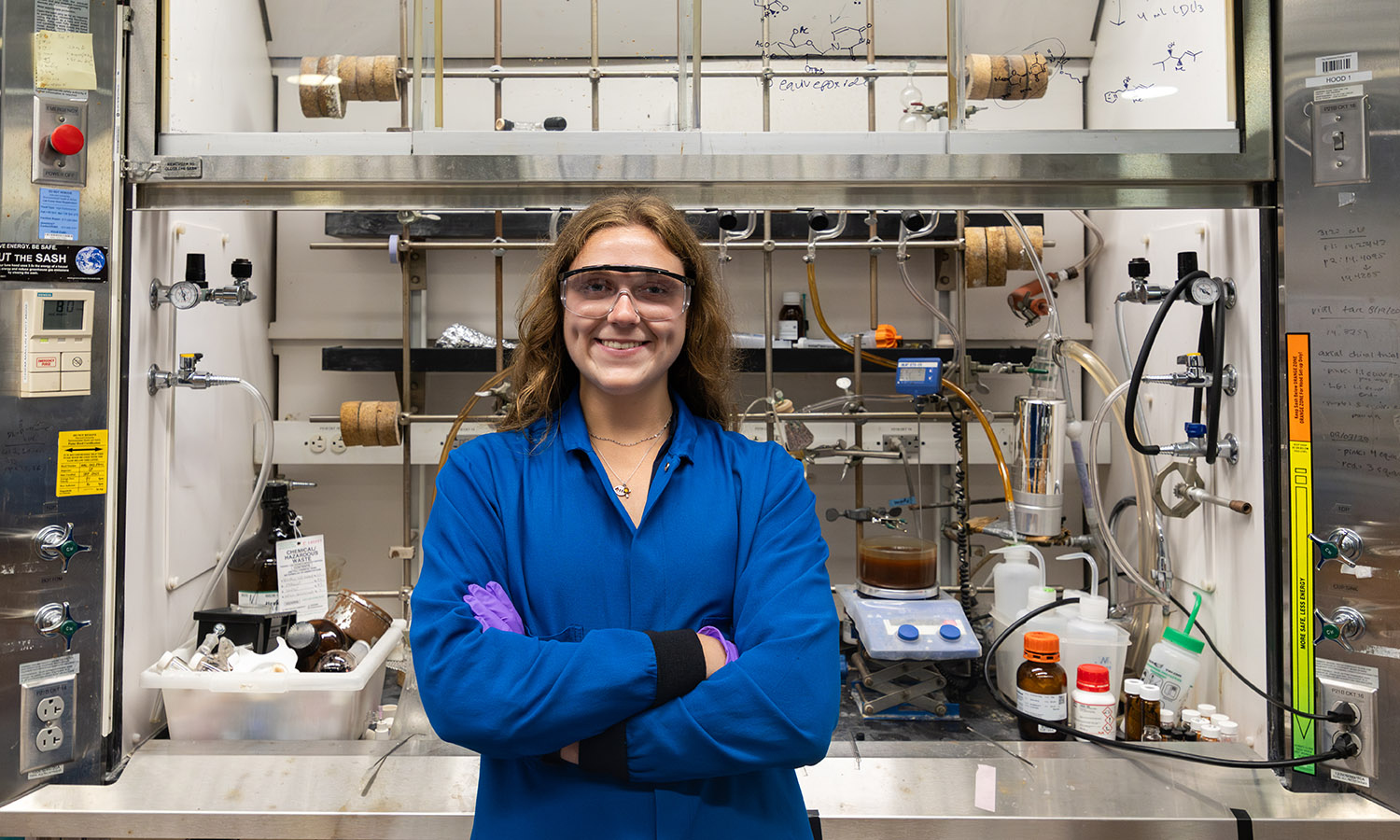 Leah Wiebe '27 poses in the lab during her summer research as an Amgen Scholar at Harvard University.  