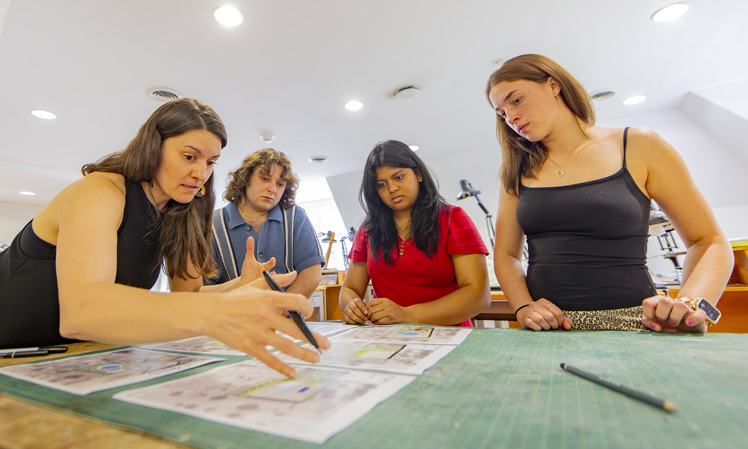This week, we feature students engaged in research projects while on campus during the summer. Here, Associate Professor of Art and Architecture Gabriella D’Angelo, Alex McLaughlin '27, Fairooj Suhita '27 and Aryanna Burbas '27 discuss the design for a proposed public pool.  