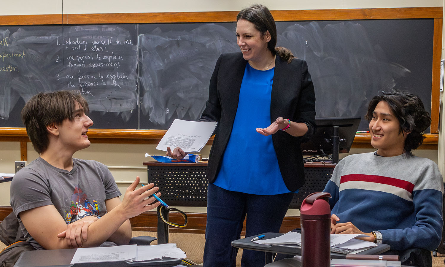 Associate Professor of Philosophy Lisa Leininger leads a group discussion during “Ideas of Self.” 