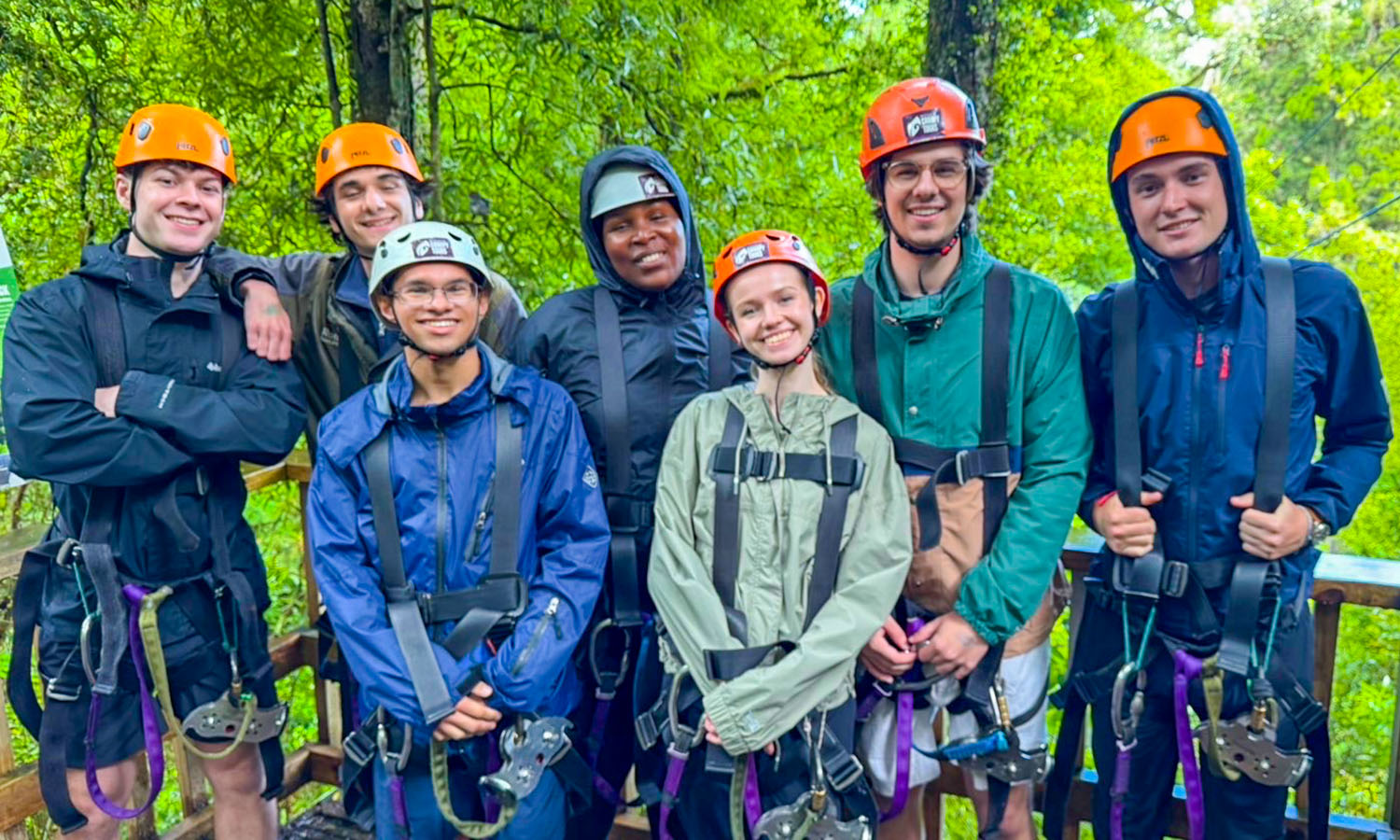 While studying abroad in New Zealand with Associate Professor of Economics Keoka Grayson, students get ready to go zip lining during some downtime.  