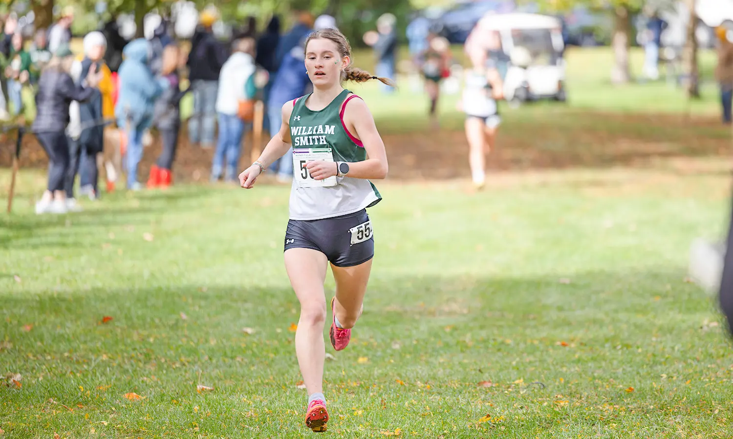 Vienna Ritter-Yelle '30 runs to a first place finish at  the inaugural Warner-Fleury Invitational at Seneca Lake State Park.  
