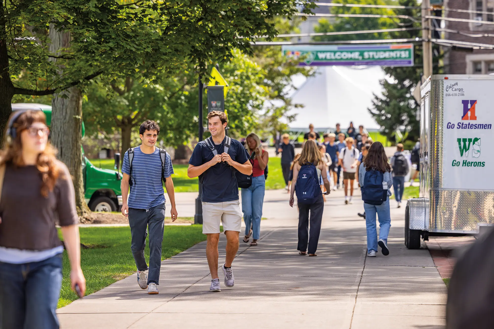 Students walking on the HWS campus