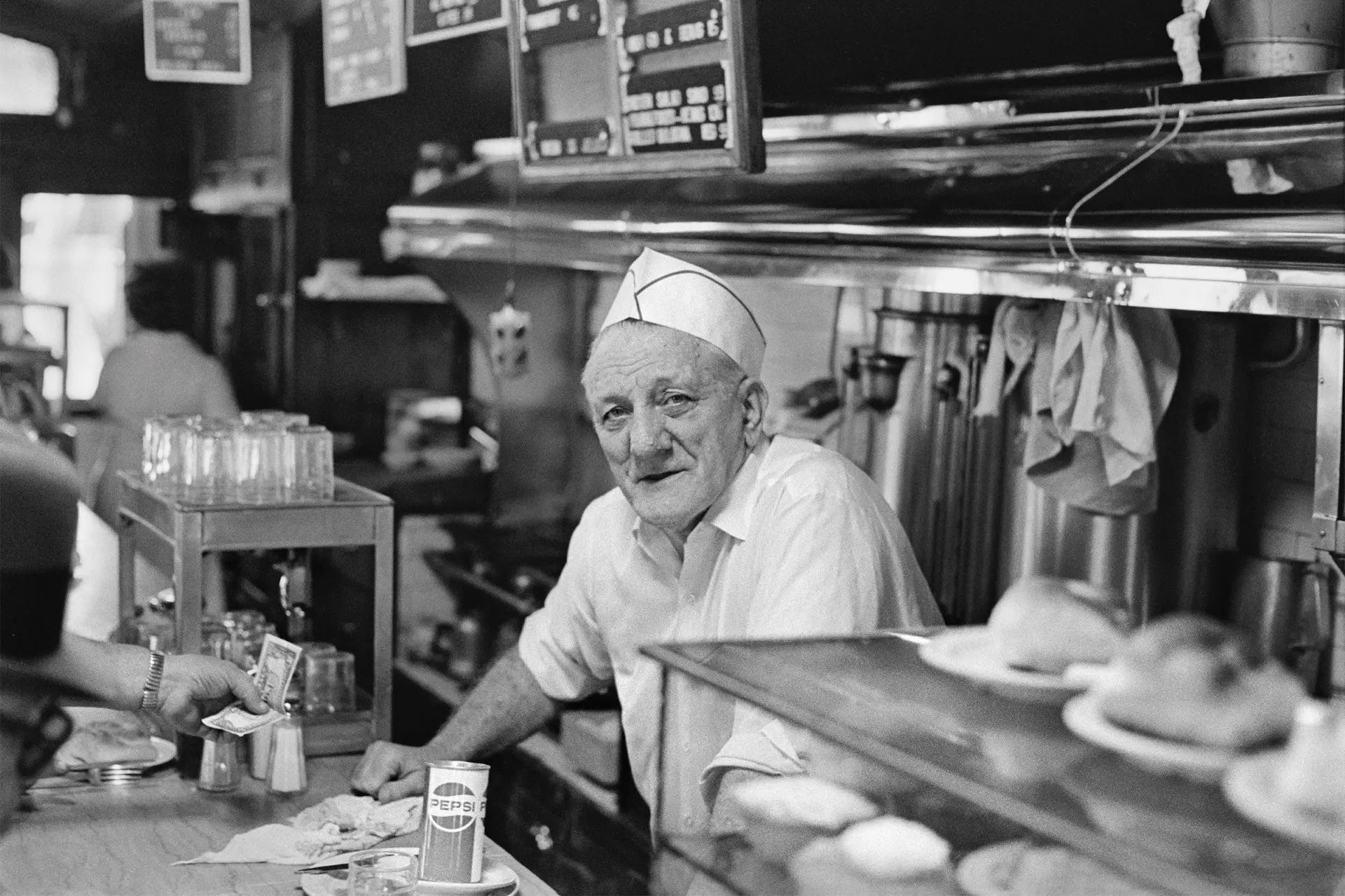 Black-and-white photograph from Andy Satter's diner project