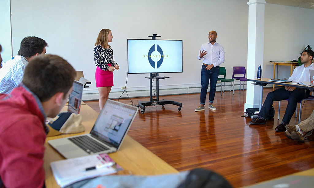 a student presentation in the Bozzuto center