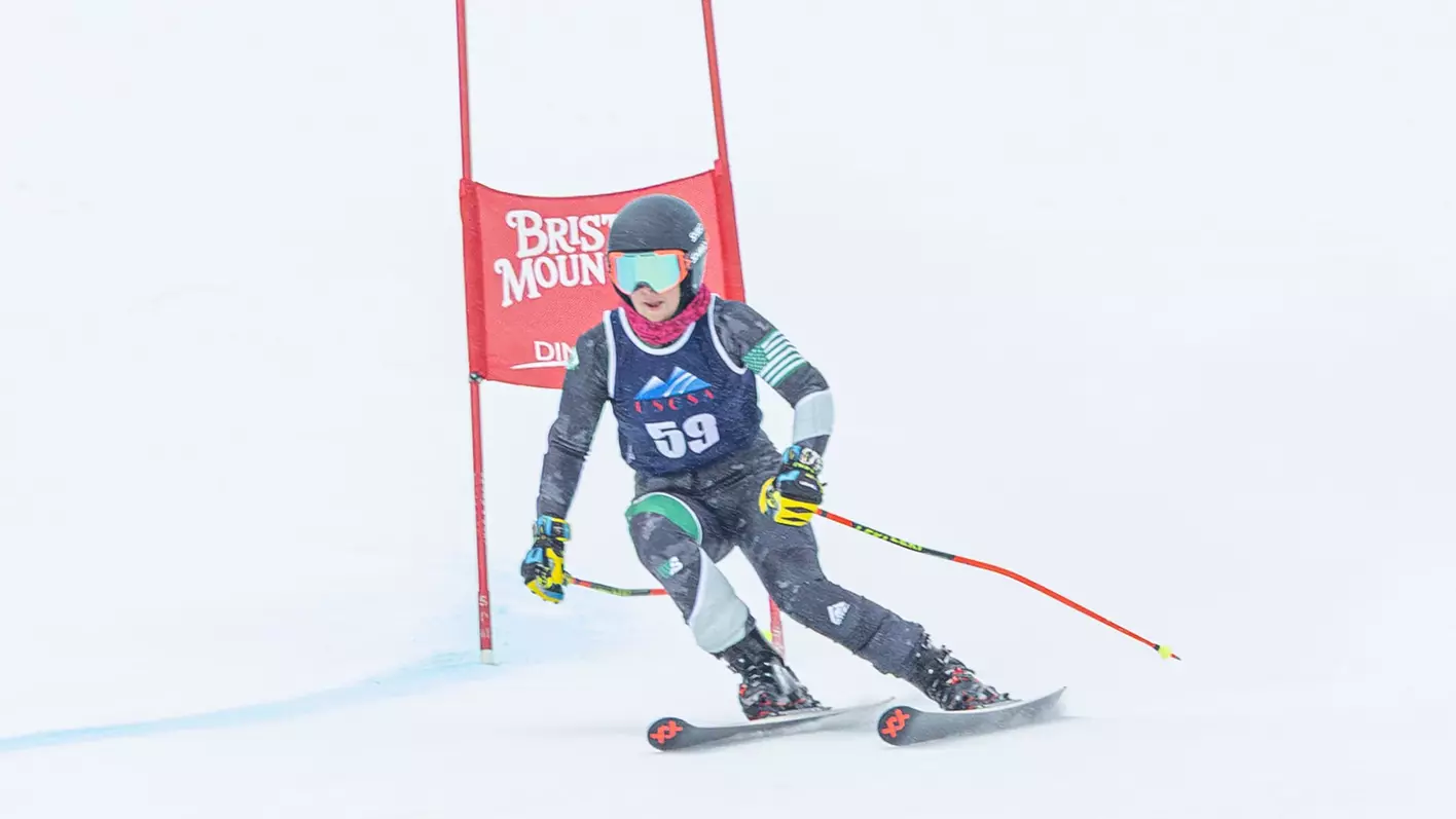 A William Smith alpine skier races a giant slalom course