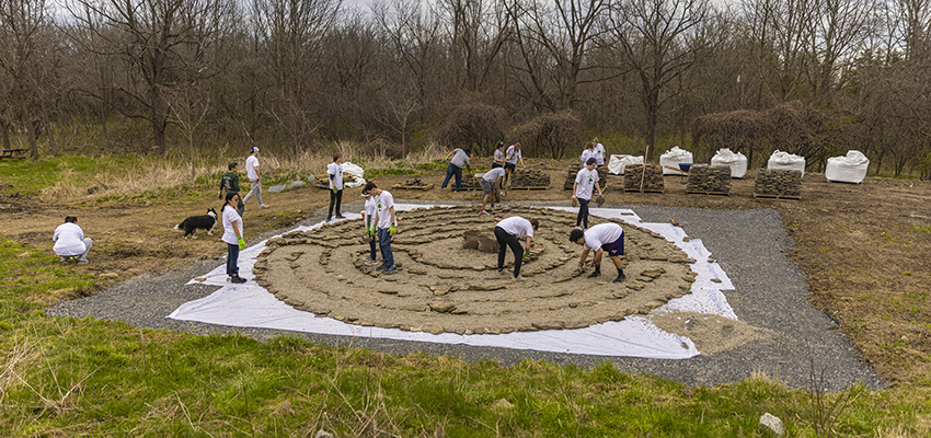 Students construct a labyrinth