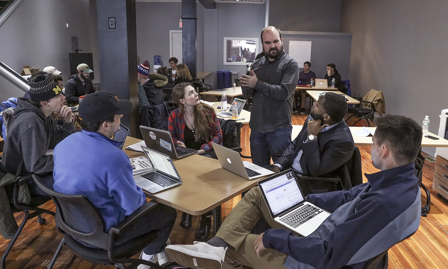 Assistant Professor of Entrepreneurial Studies Craig Talmage answers questions from students.