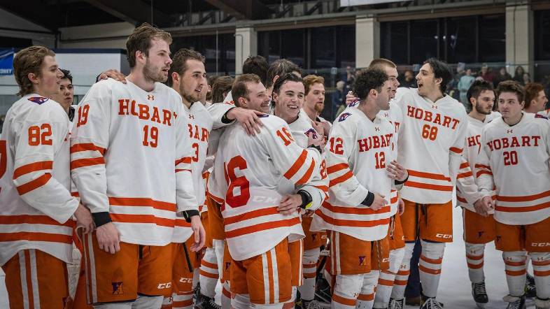 Hobart celebrates their NEHC Championship.