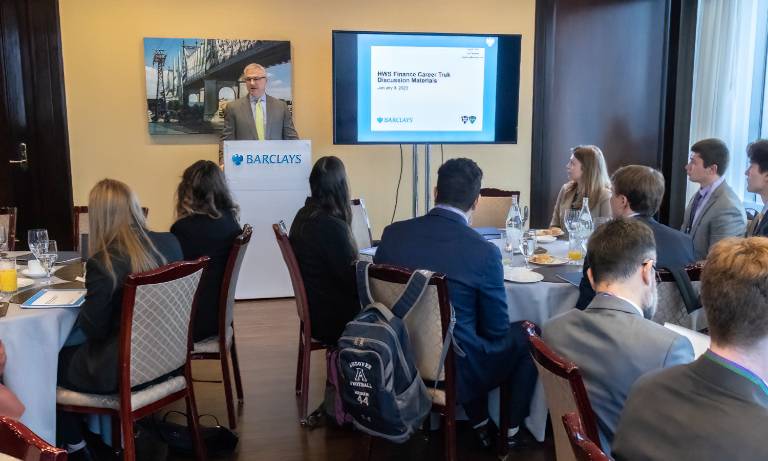 Craig Stine delivers the keynote address during Career Trek NYC.