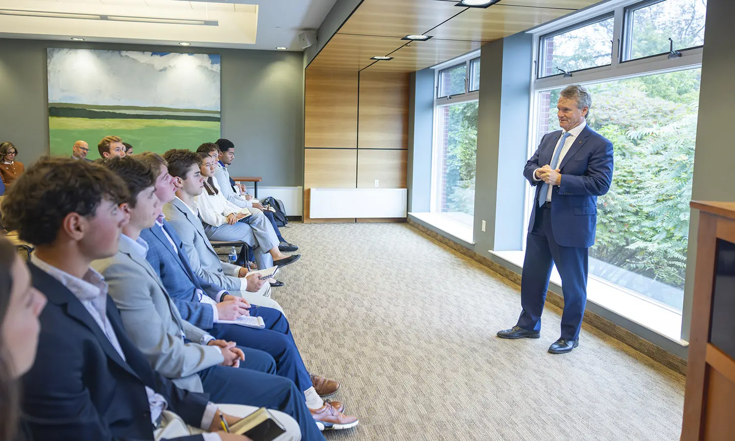 Meeting with students in the Seneca Room. 
