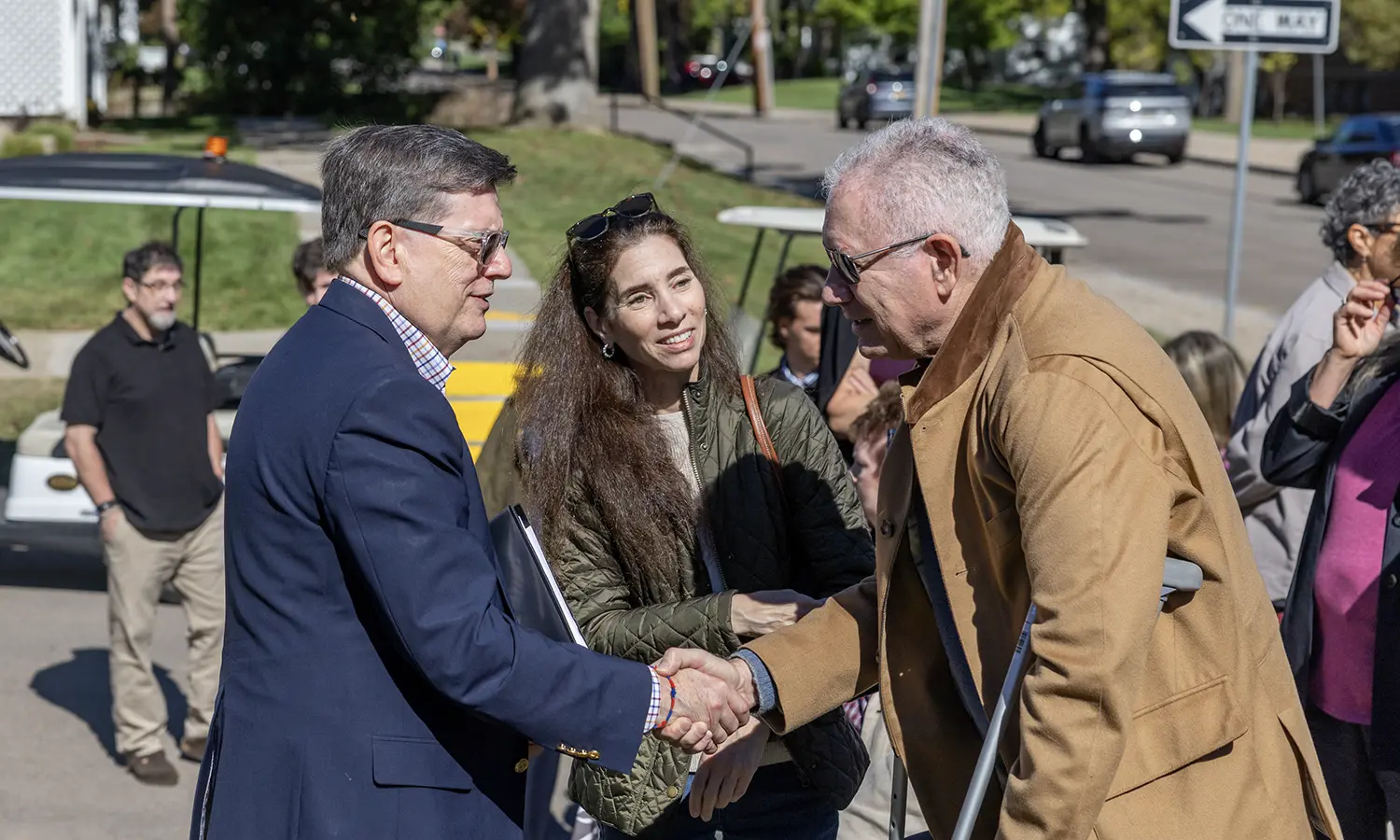 President Mark D. Gearan and Nadine Agree ’82 greet Piltch following the dedication.